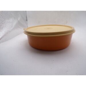 Vintage Tupperware Orange Servalier Bowl 1405-19 with Tan Sunburst Lid 6 Inch